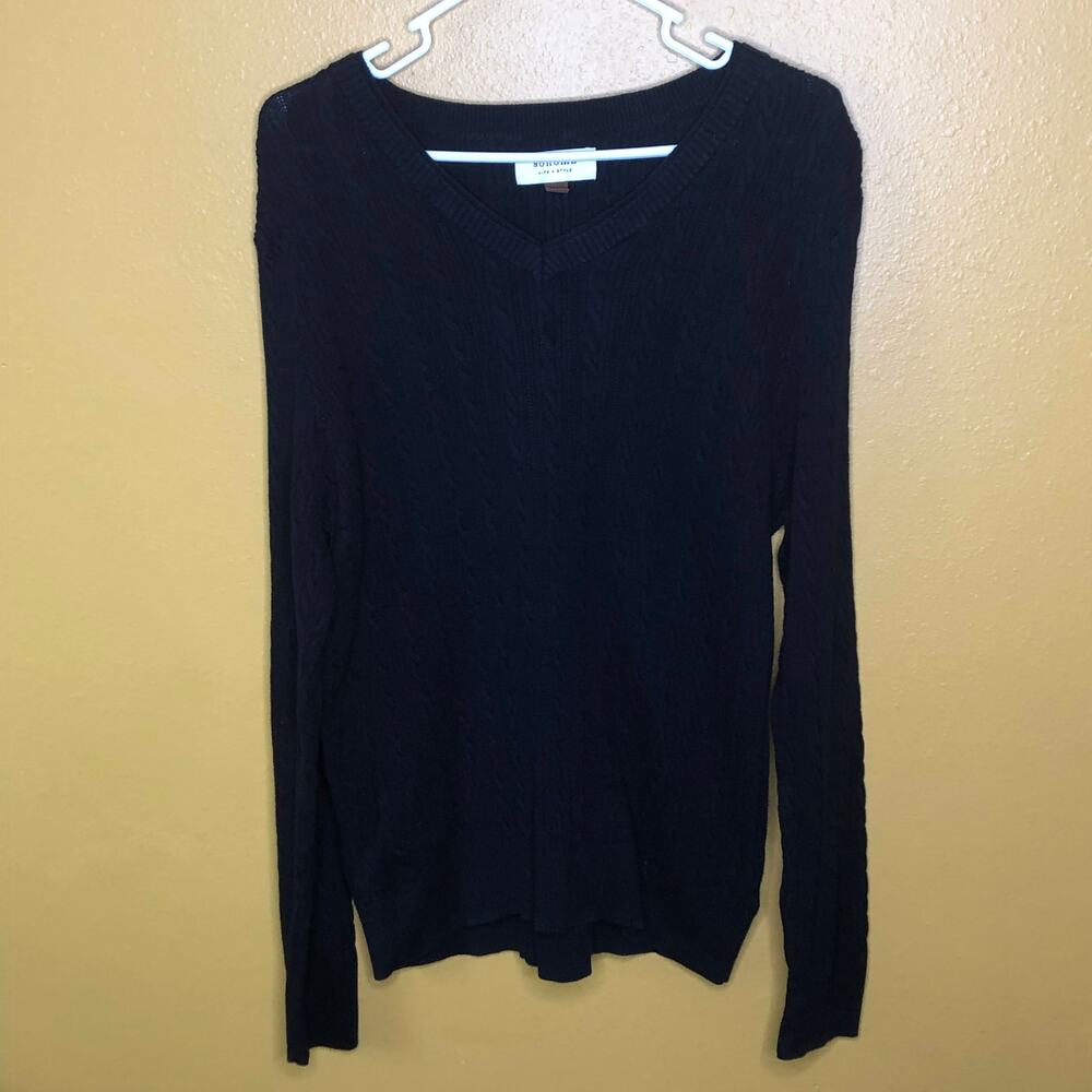 Sonoma Black V-Neck Cable Knit Sweater, XL